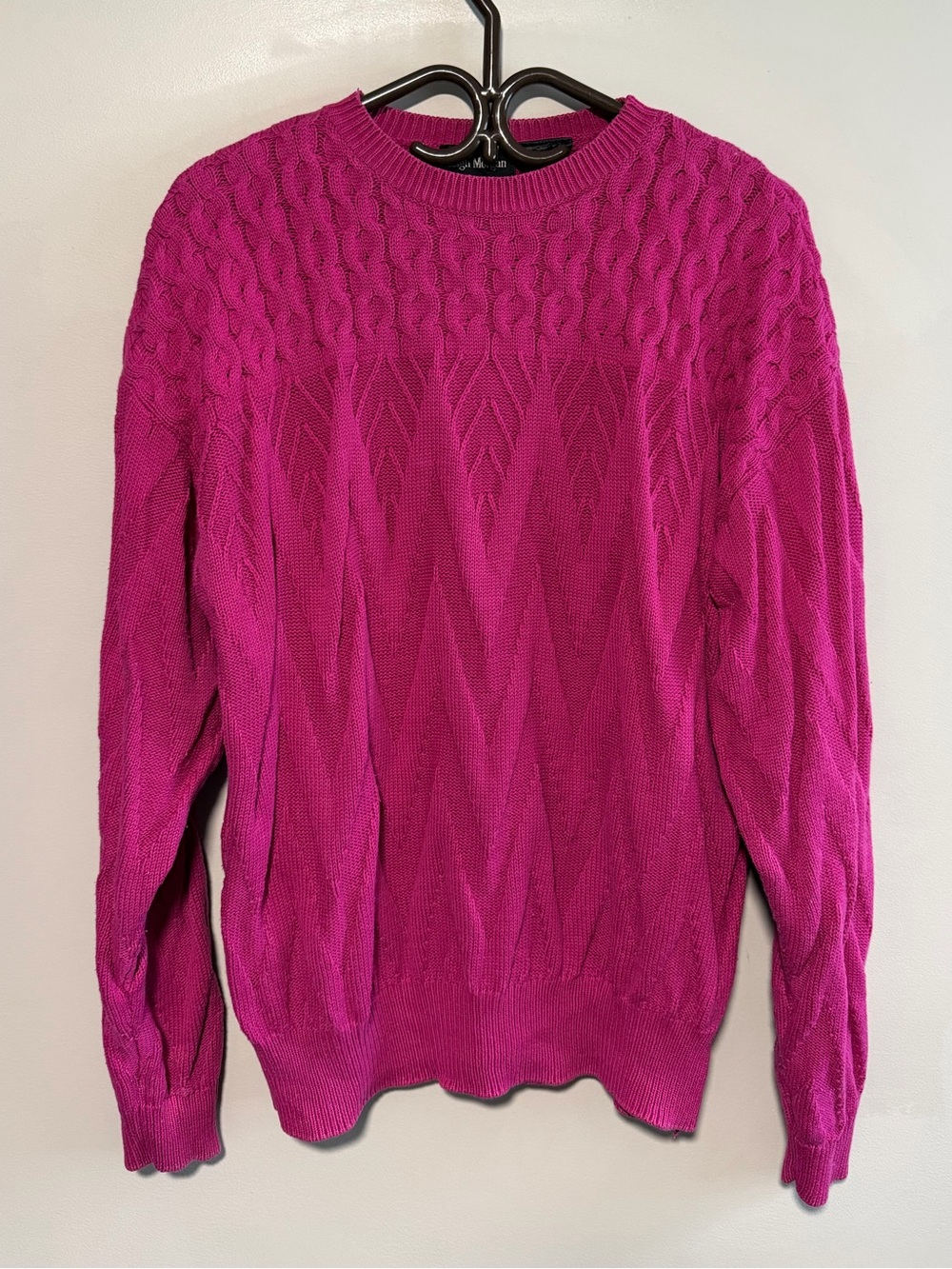 Vintage Cable Knit Sweater Magenta Pink Cottagecore Cozy Grandmacore